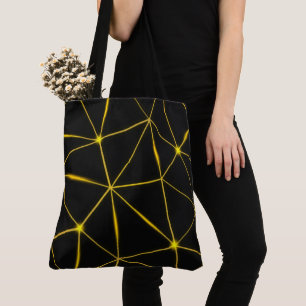 Geometric black triangles gold lines tote bag