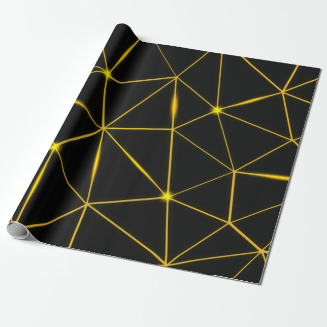 Geometric black triangles gold lines wrapping paper (Unrolled)