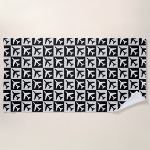 Geometric Black White Aviation Jets Aeroplane Beach Towel