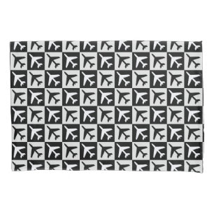 Geometric Black White Aviation Jets Aeroplane Pillowcase