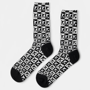 Geometric Black White Aviation Jets Aeroplane Socks