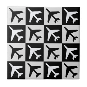Geometric Black White Aviation Jets Aeroplane Tile