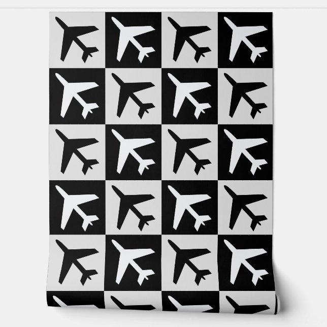 Geometric Black White Aviation Jets Aeroplane Wallpaper (Unrolling)