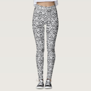 Geometric black white design abstract art leggings
