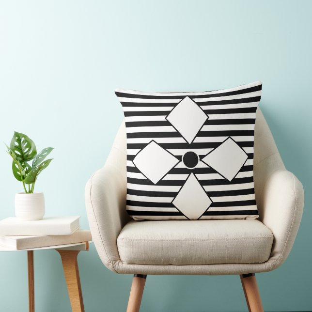 Geometric Black White Diamond Geometric Stripes Cushion (Chair)