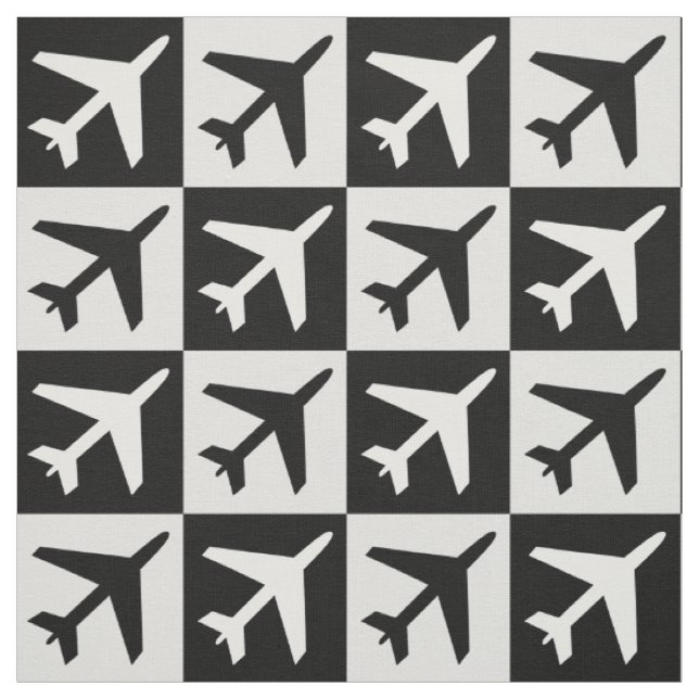 Geometric Black White Flying Jets Aeroplane Fabric (Swatch)