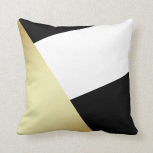 Geometric Black, White & Metallic Gold Cushion
