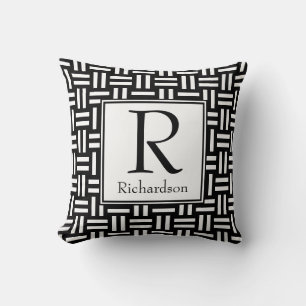 Geometric Black White Monogrammed Cushion