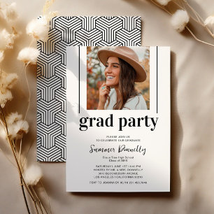 Geometric Black White Photo Graduation Party Invitation