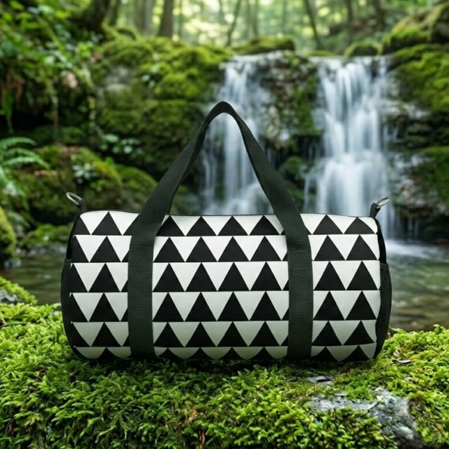 Geometric black white triangles pattern gym duffle bag (Creator Uploaded)