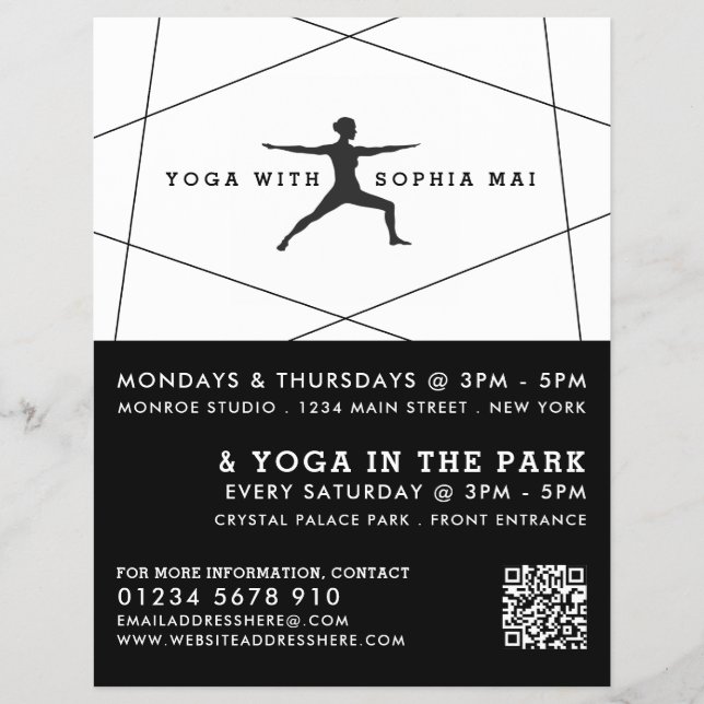 Geometric Black & White Yoga Class Advertising Flyer (Front)