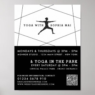 Geometric Black & White Yoga Class Advertising Poster
