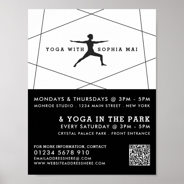 Geometric Black & White Yoga Class Advertising Poster (Front)