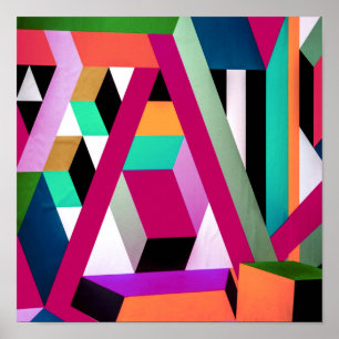 Geometric Block Art Bright Colorful Trendy Poster