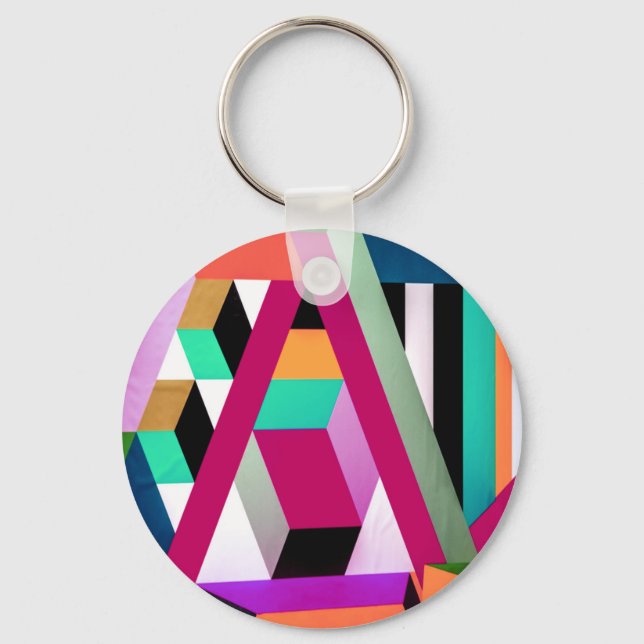 Geometric Block Art Bright Colourful Trendy Key Ring (Front)