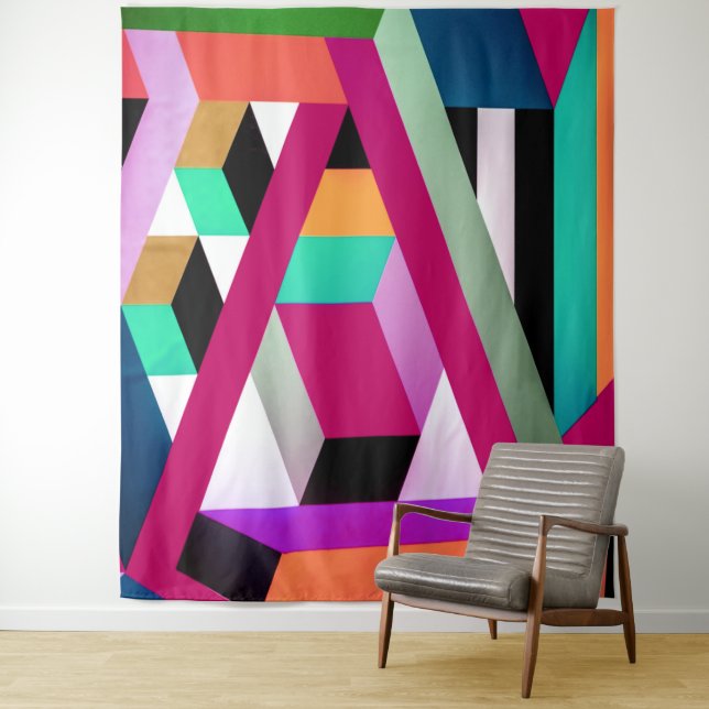 Geometric Block Art Bright Colourful Trendy Tapestry (In Situ)