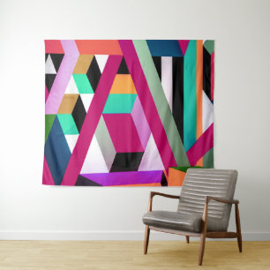 Geometric Block Art Bright Colourful Trendy Tapestry