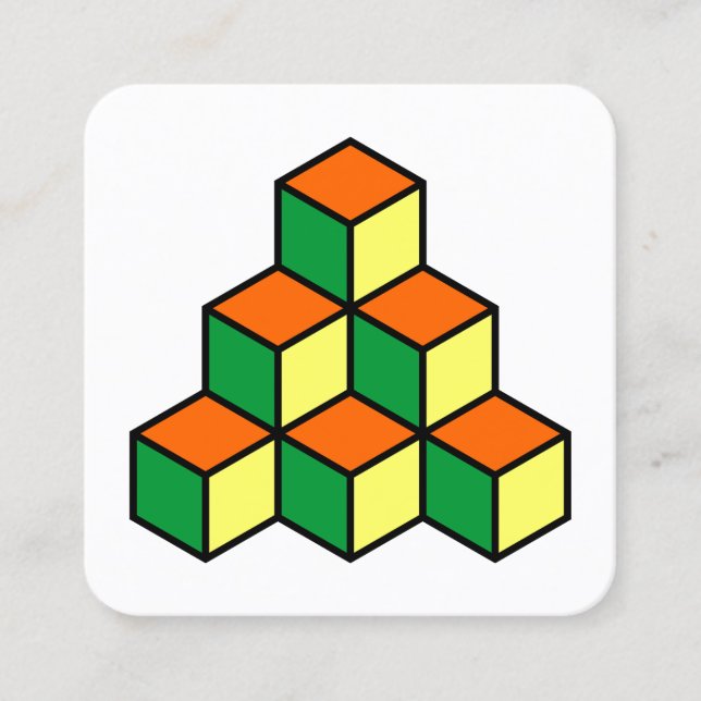 Geometric Blocks - Green Orange and Yellow Square Business Card (Front)