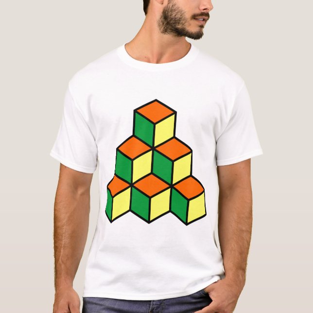 Geometric Blocks - Green Orange and Yellow T-Shirt (Front)