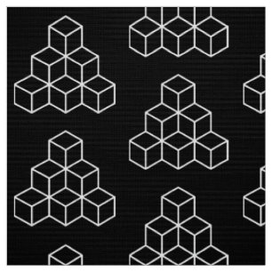 Geometric Blocks - White on Black Fabric