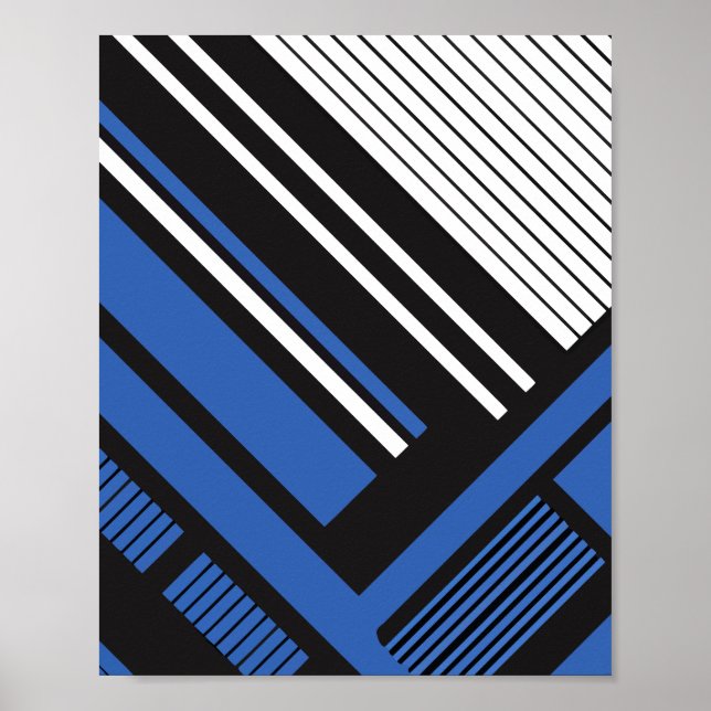 Geometric Blue and Black Striped Abstract Design Poster (Front)