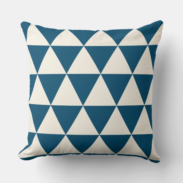 Geometric Blue and Ivory White Modern Cushion (Front)
