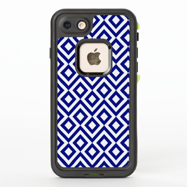 Geometric Blue and White Meander LifeProof iPhone Case (Back)
