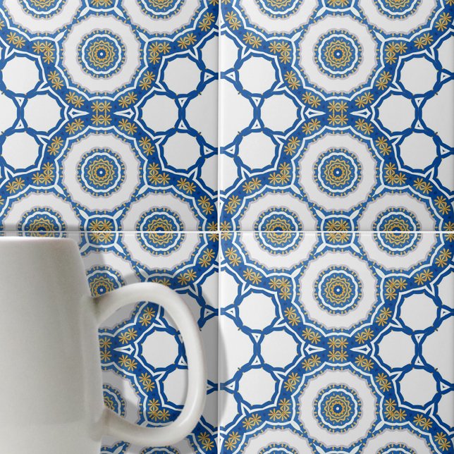 Geometric Blue and White Moroccan Azulejos Tile (Creator Uploaded)
