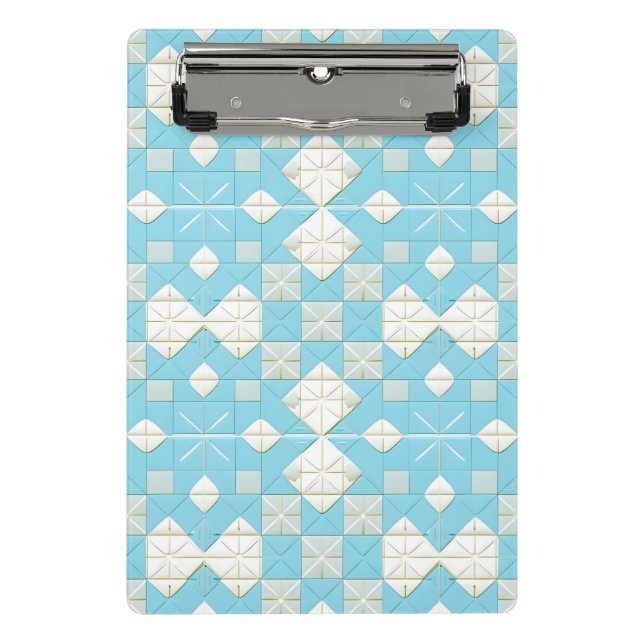 Geometric Blue and White Pattern Mini Clipboard (Front)