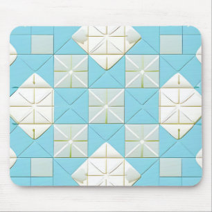 Geometric Blue and White Pattern Mouse Mat
