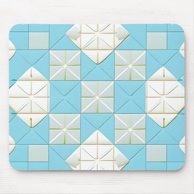 Geometric Blue and White Pattern Mouse Mat (Front)