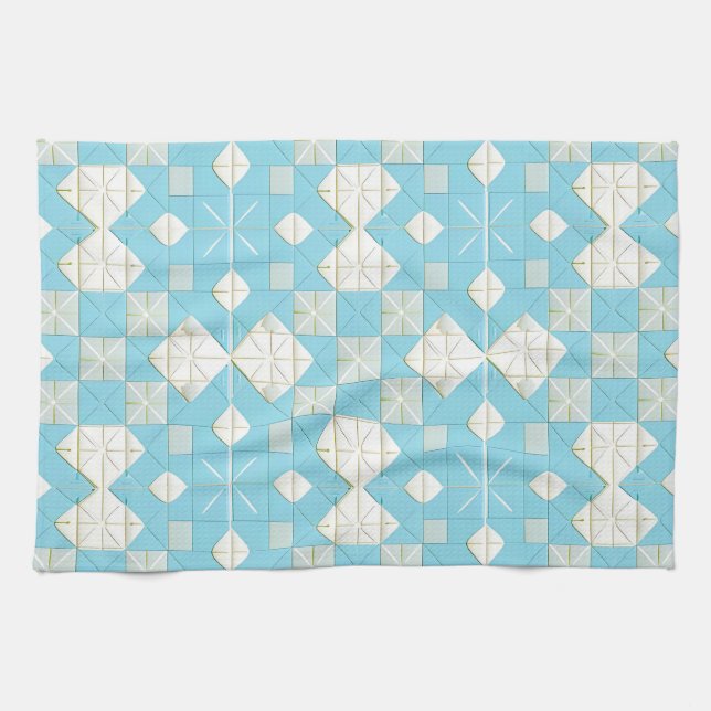 Geometric Blue and White Pattern Tea Towel (Horizontal)