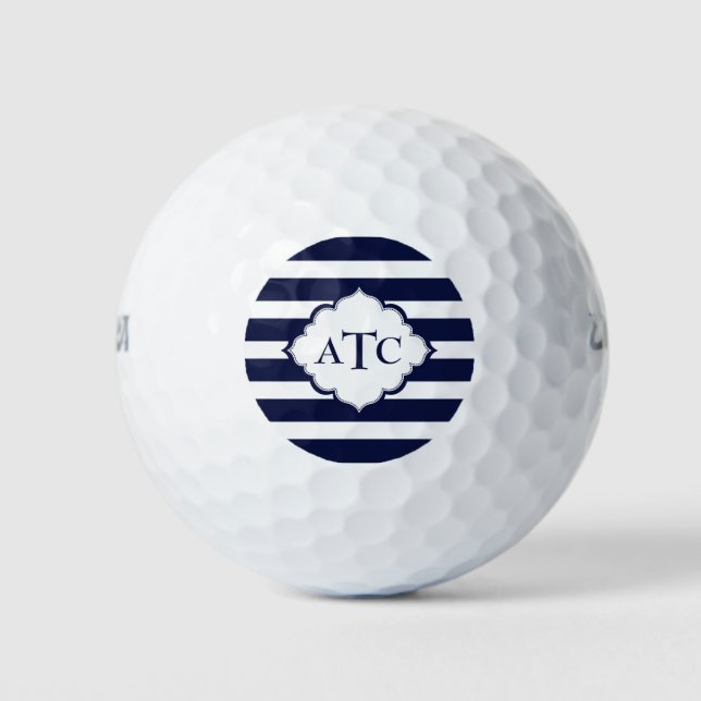 Geometric Blue And White Stripes Golf Balls (Front)
