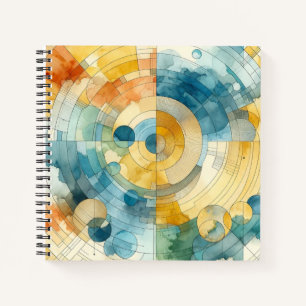 Geometric Blue and Yellow Watercolor Abstract Notebook
