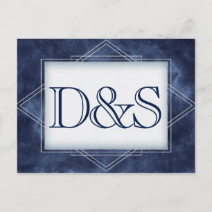 Geometric Blue Art Deco Modern RSVP Meal Choice Invitation Postcard
