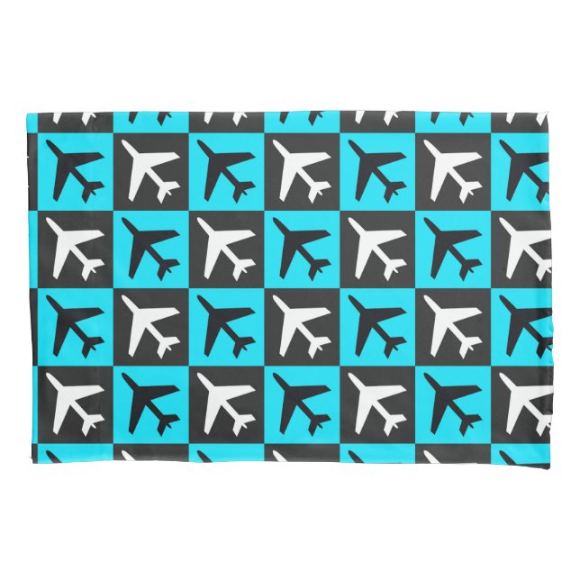 Geometric Blue Black Aviation Jets Aeroplane Pillowcase (Front)