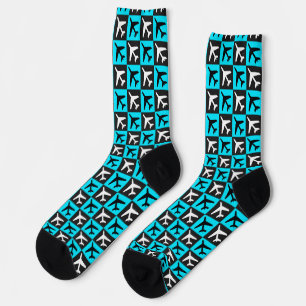 Geometric Blue Black Aviation Jets Aeroplane Socks