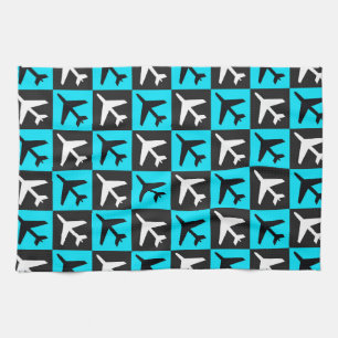 Geometric Blue Black Aviation Jets Aeroplane Tea Towel