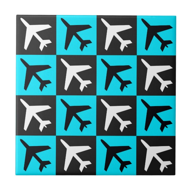 Geometric Blue Black Aviation Jets Aeroplane Tile (Front)