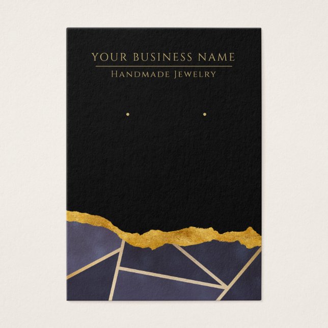 Geometric Blue Black Gold Earring Display Cards (Front)
