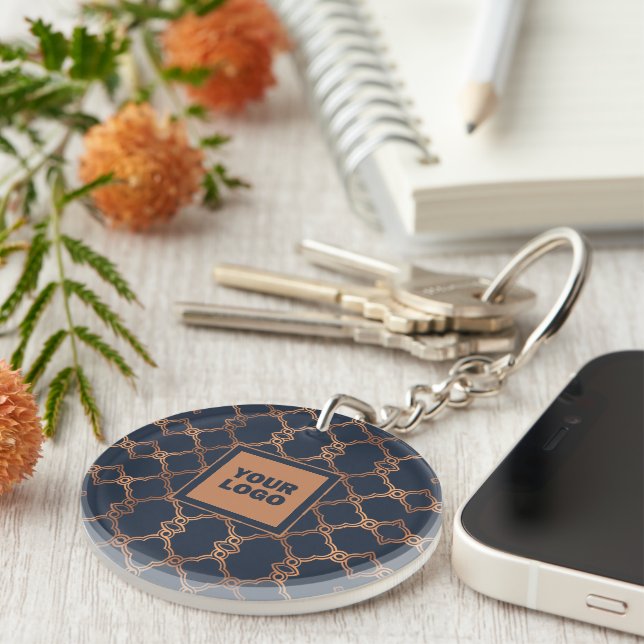 Geometric Blue Company Logo Key Ring (Front Right)