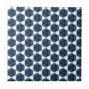 Geometric Blue Flowers Tile