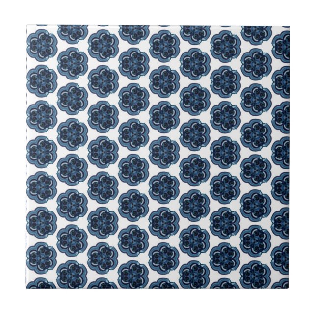 Geometric Blue Flowers Tile (Front)