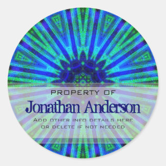 Geometric Blue Green Flower Bookplate Sticker