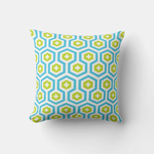 Geometric Blue Green Hexagon & Cross Pattern Cushion