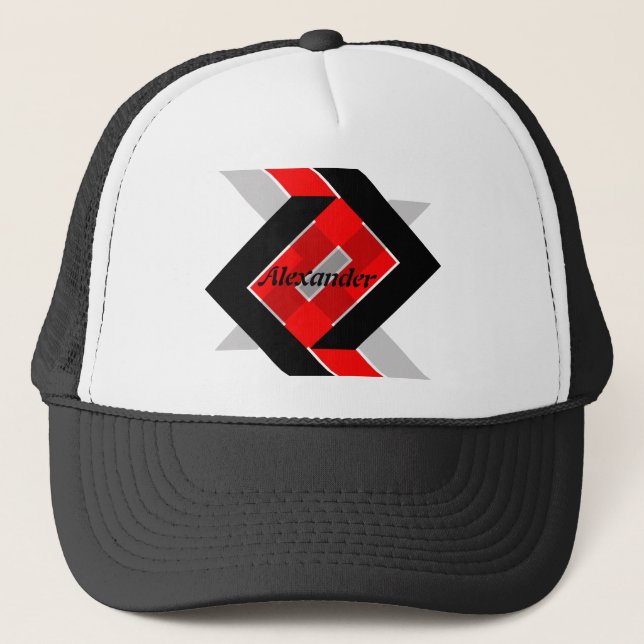 Geometric blue grey red black personalised simply trucker hat (Front)
