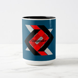 Geometric blue grey red black personalised simply Two-Tone coffee mug