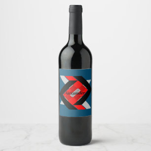 Geometric blue grey red black personalised simply wine label