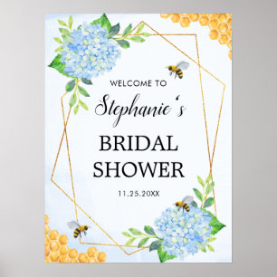 Geometric Blue Hydrangea Honey Bee Bridal Shower Poster