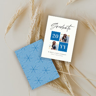 Geometric blue multi photo simple script Grad Announcement